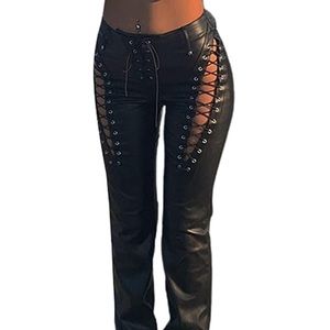 Faux leather high waisted tie up pants